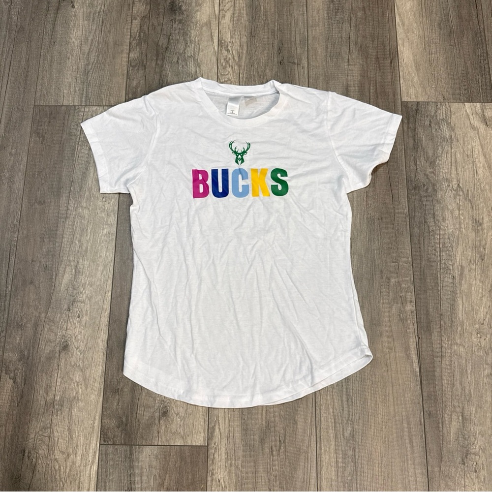 NBA Bucks Multicolor Logo White Tee